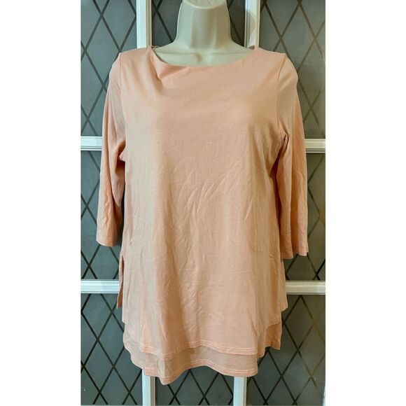 J. Jill Pure Jill Boat-neck Layered Tunic Top Pink Cotton Modal Women's Petite M - Picture 3 of 6